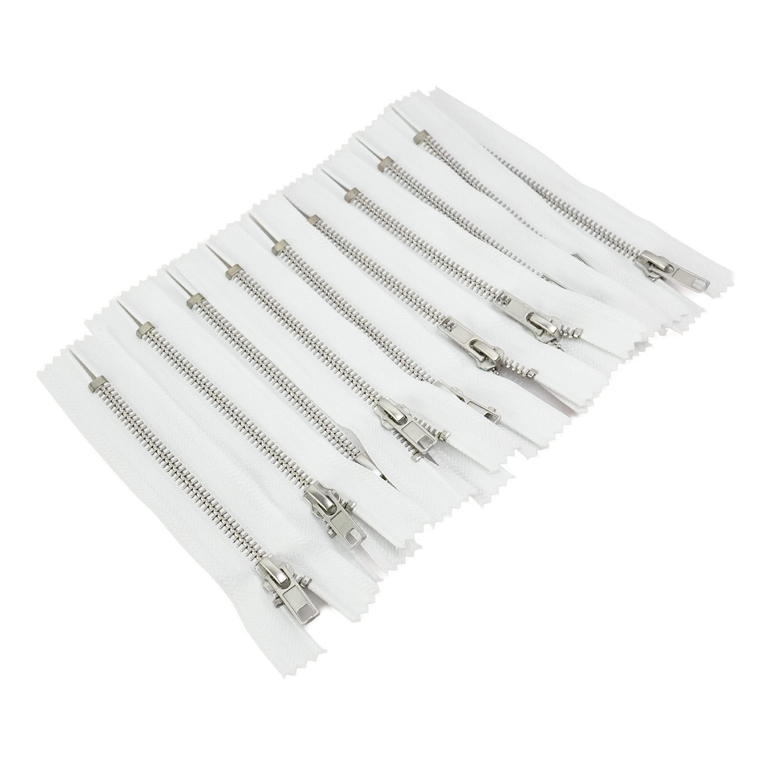 Metal Zip - 18cm/7.1" White with Silver Metal Teeth x 10pces