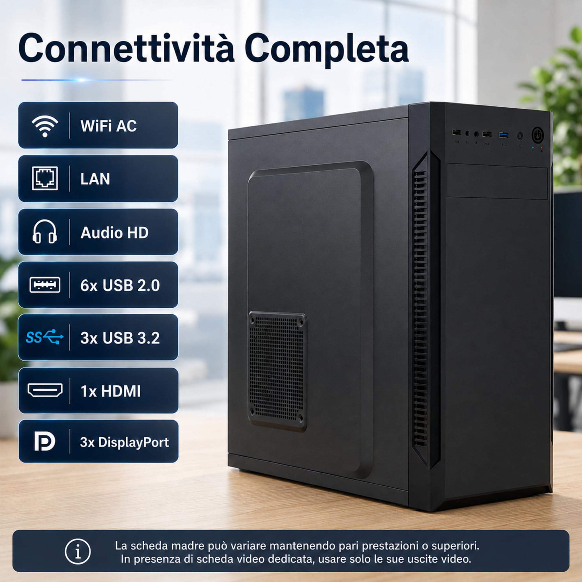 PC Fisso Intel Core Ultra 5 225F AI Integrata • Scheda Video RTX 5060 8GB • RAM 16GB DDR5 • SSD 500GB NVMe M.2 • WiFi AC e Bluetooth • HDMI • USB 3.2 • Computer Fisso Desktop Windows 11 Pro