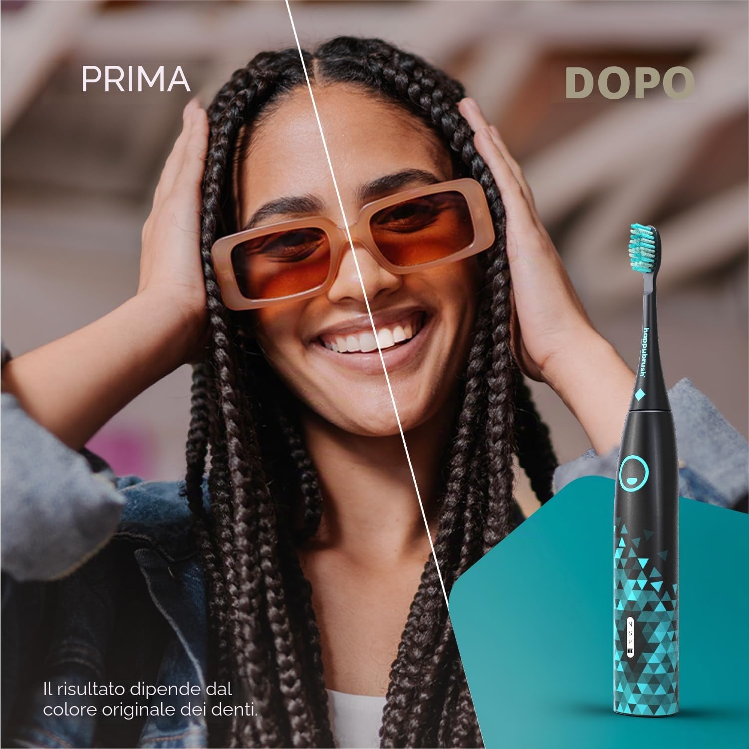 happybrush® Spazzolino elettrico sonico Eco VIBE 3 - Spazzolino sostenibile con batteria ricaricabile che dura 6 settimane, con 3 testine di ricambio e dentifricio - Nero/Menta