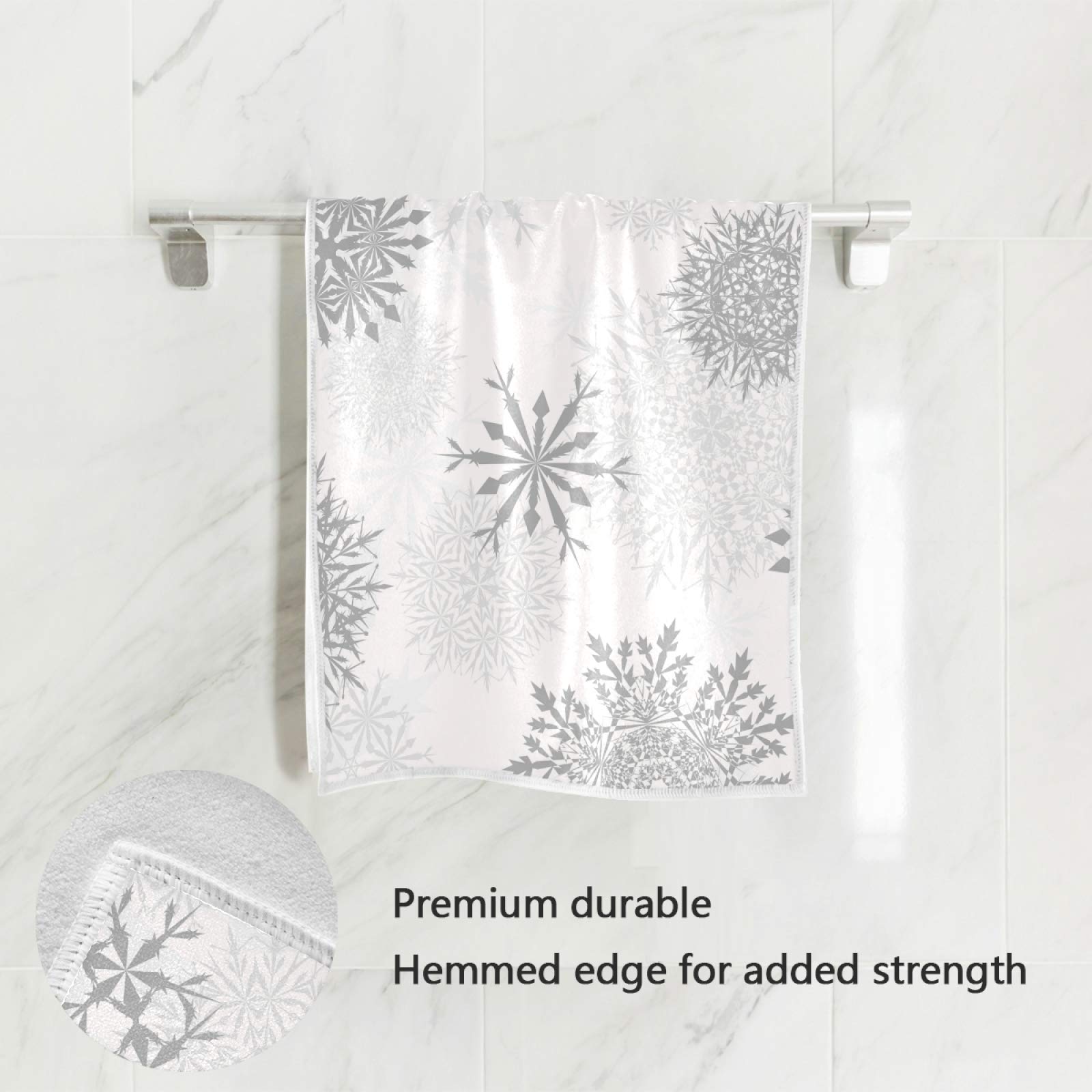ALAZA Christmas Hand Towels Gray Silver Snowflakes Bathroom Towel Highly Absorbent Soft Small Bath Towel Decorative Guest Breathable Fingertip Towel for Face Gym Spa 30 X 15 Inch