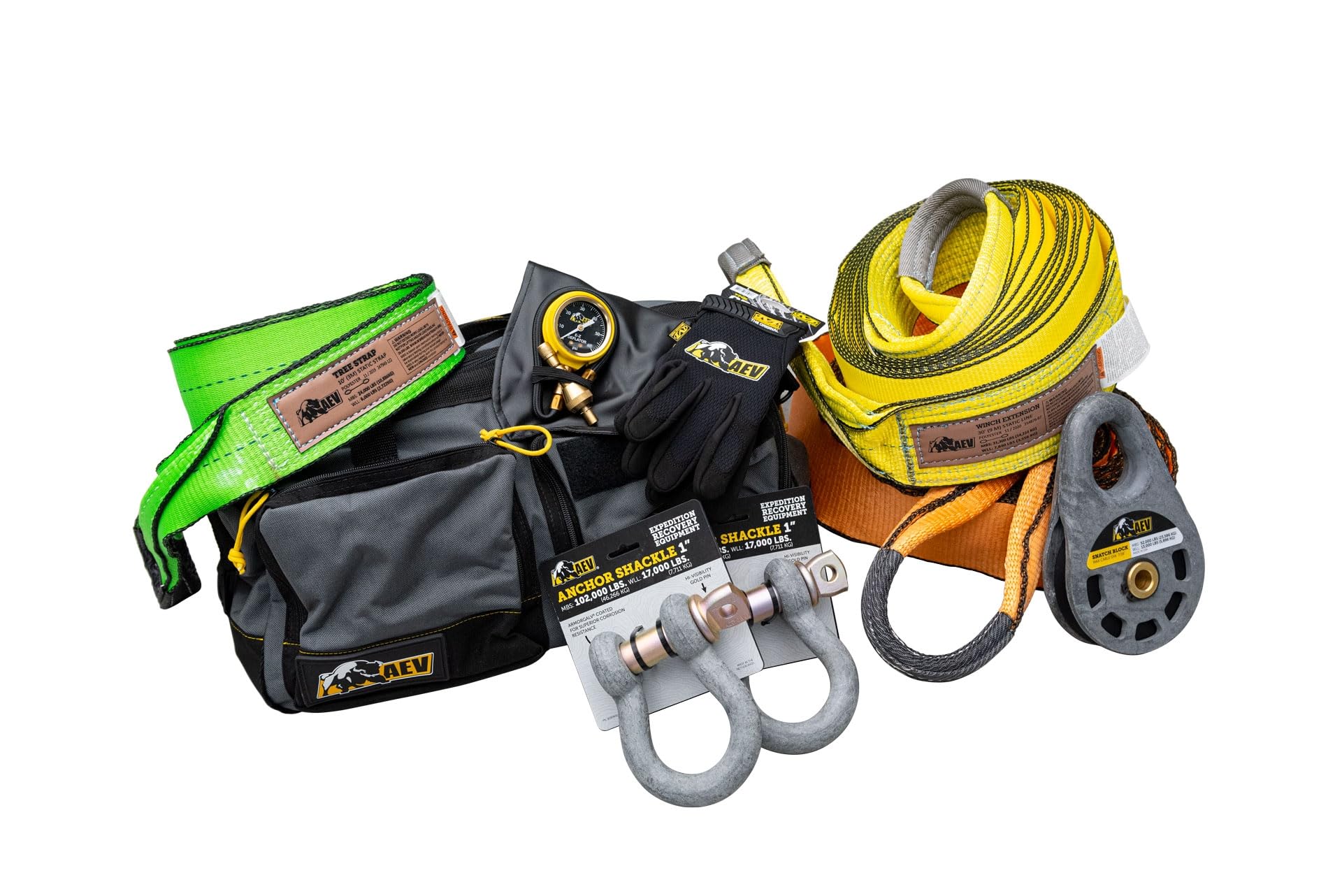 AEV - Kit de recuperación de senderos de tamaño completo para camiones y SUV de tamaño completo, incluye correa de recuperación de 4 pulgadas + correa de extensión de cabrestante de 4 pulgadas +