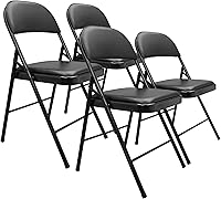 Amazon Basics Vinyl Padded Folding Chairs 4-Pack, Black - Durable Steel Frame, 300 lb Capacity, Comfortable Event Seating