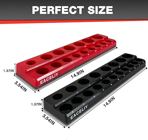 Miniatura 7 de Juego de 2 organizadores magnéticos de enchufes de 12 pulgada, kit de soporte de enchufe SAE y métrico, bandejas para enchufes, tiene capacidad para