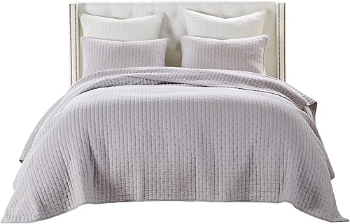 Miniatura 4 de Greenland Home Monterrey - Juego de edredón con costuras finas, 3 piezas, KingCal King, color gris