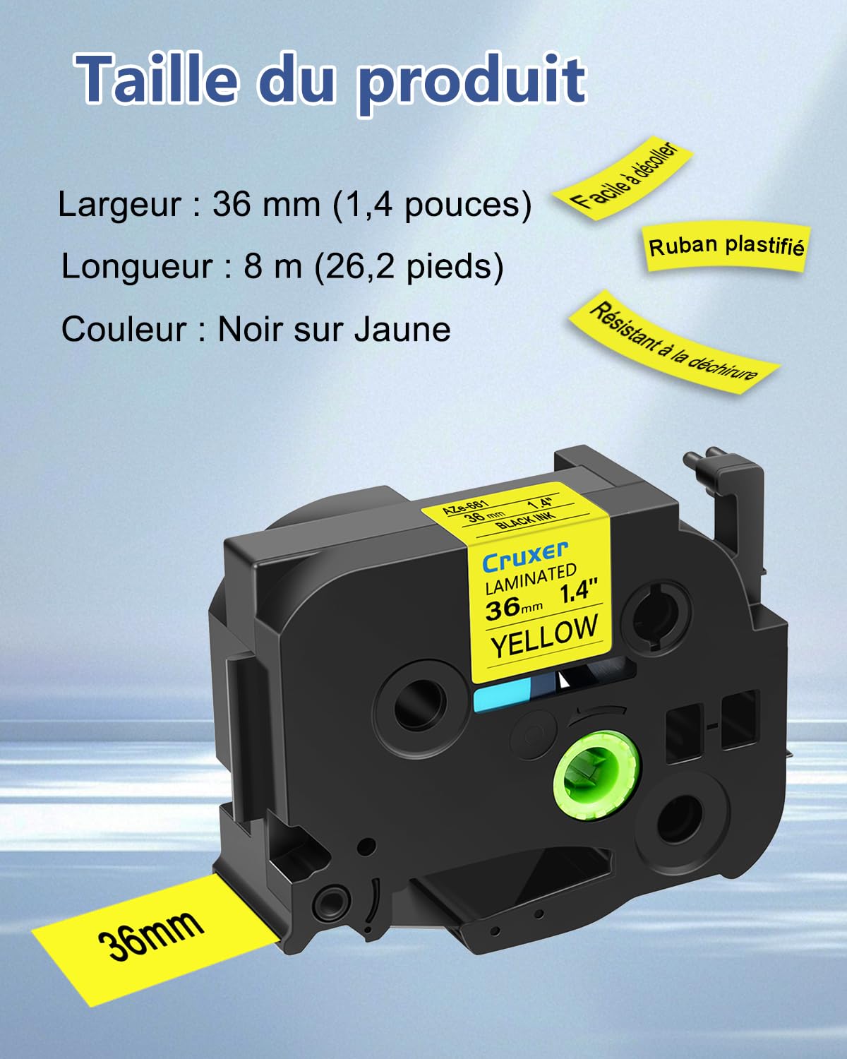 Cruxer Lot de 30 Compatible TZE-661 pour P-touch Noir sur Jaune 36 mm