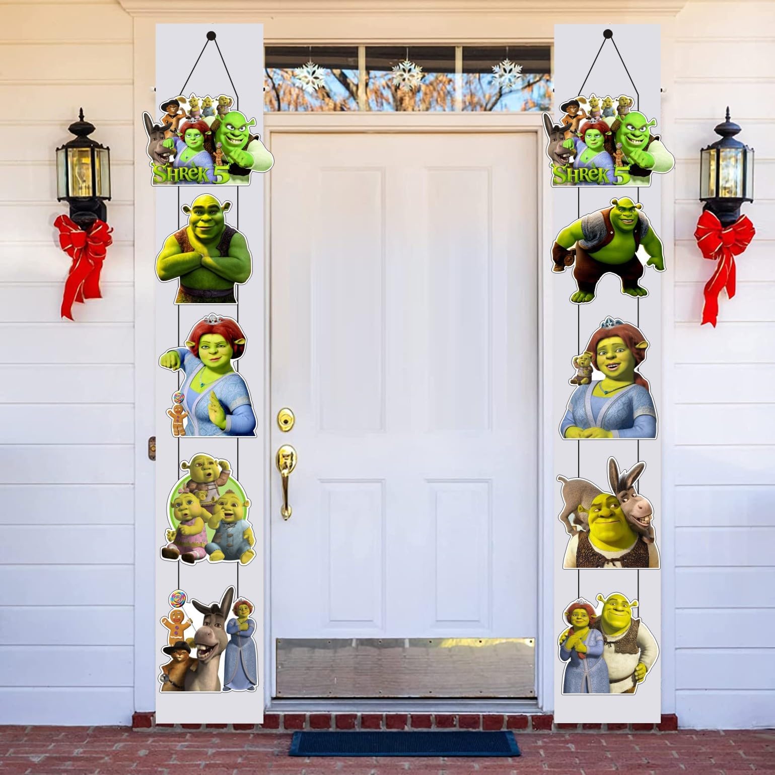 2Pcs Shrek Porch Sign Door Hanging Banner, Shrek Birthday Party Supplies for Shrek Movie Theme Party Decorations