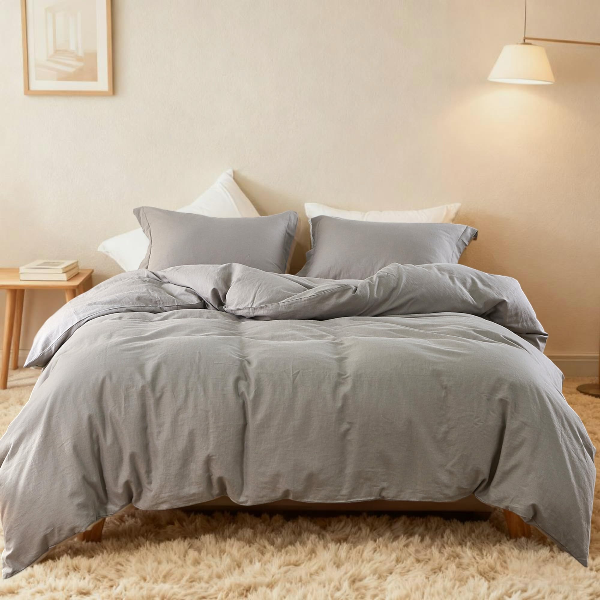 Housse de couette coton et lin pour une chambre cocooning grise