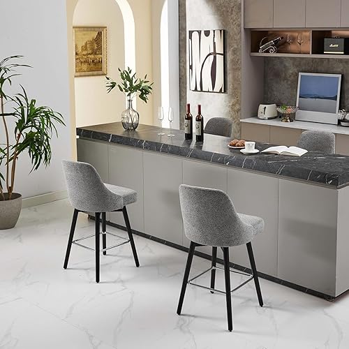 Miniatura 5 de Juego de 2 taburetes de bar giratorios tapizados de 30 pulgadas de altura con base de metal resistente y asiento cómodo, taburetes de bar de altura