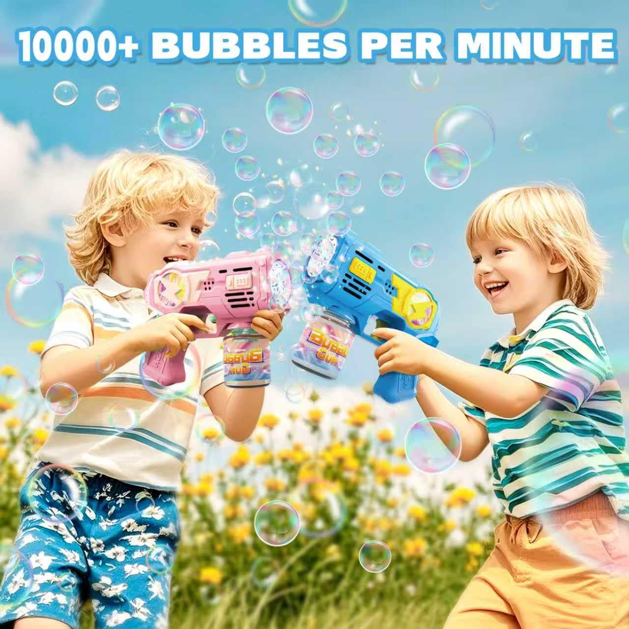 POPERFUN Sparabolle di Sapone 2 Pezzi, Spara Bolle di Sapone Automatico con Luci LED, Pistola Bolle di Sapone per Bambini di Età Superiore a 3 Anni, Feste di Compleanno, Pasqua e Giorno dei Bambini - 5