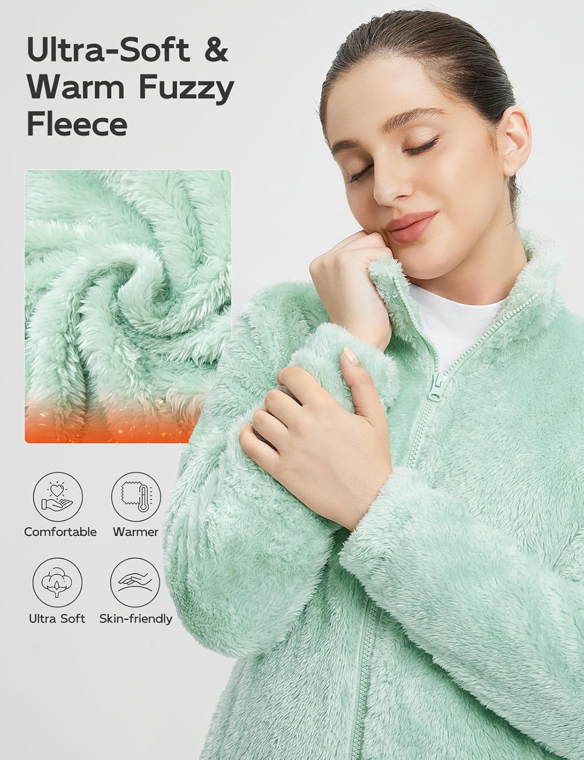 BALEAF Women's Fleece Full Zip Up Jacket Fuzzy Lightweight Warm Middle Layer Ski Jacket Winter Coat