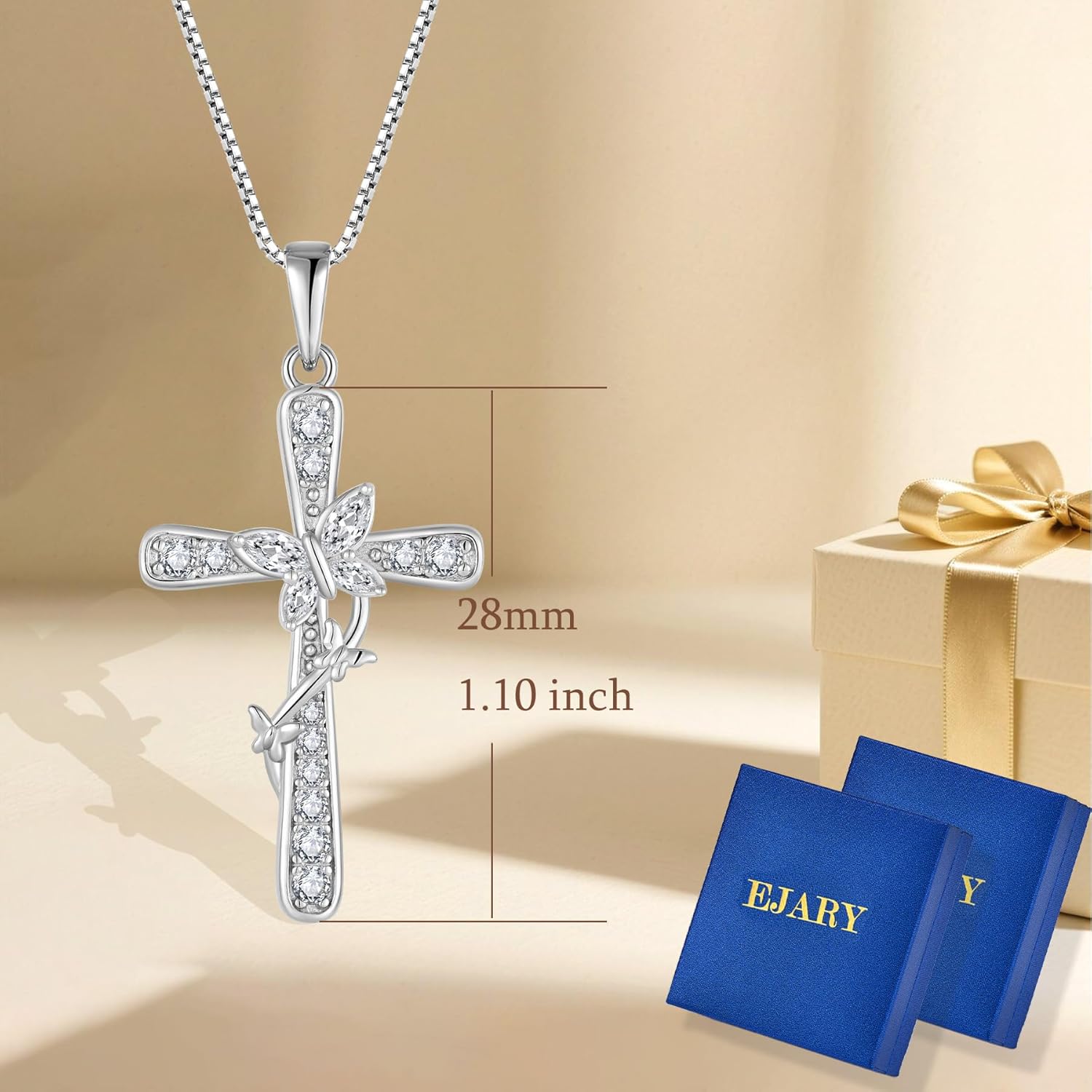 Women Butterfly Cross Necklace 925 Sterling Silver Crucifix Pendant Birthstones Jewelry Christmas Birthday Gift for Mom Wife Lover - Image 6