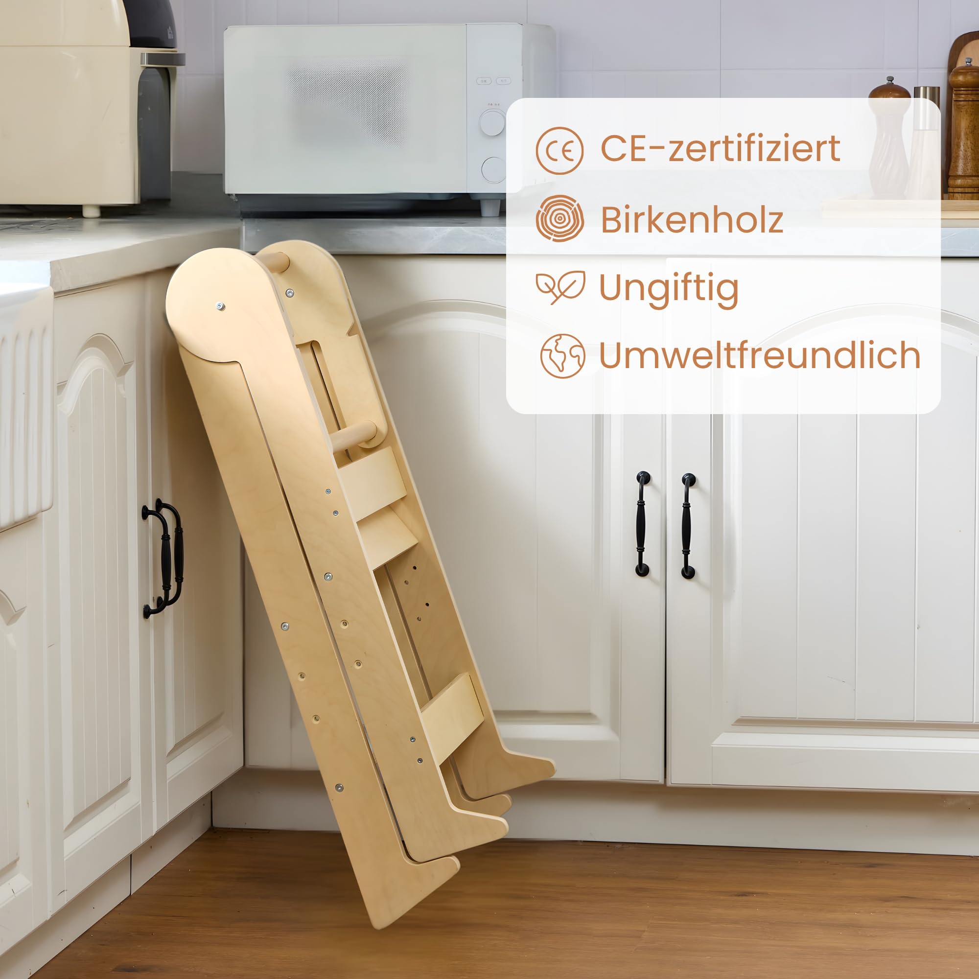 Montessori kompakter und leichter Aussichtsturm aus Birkenholz, belastbar bis 80 kg, 3 Höhen verstellbar, CE-zertifiziert und Kippsicherheit, Autonomie und Kapazität