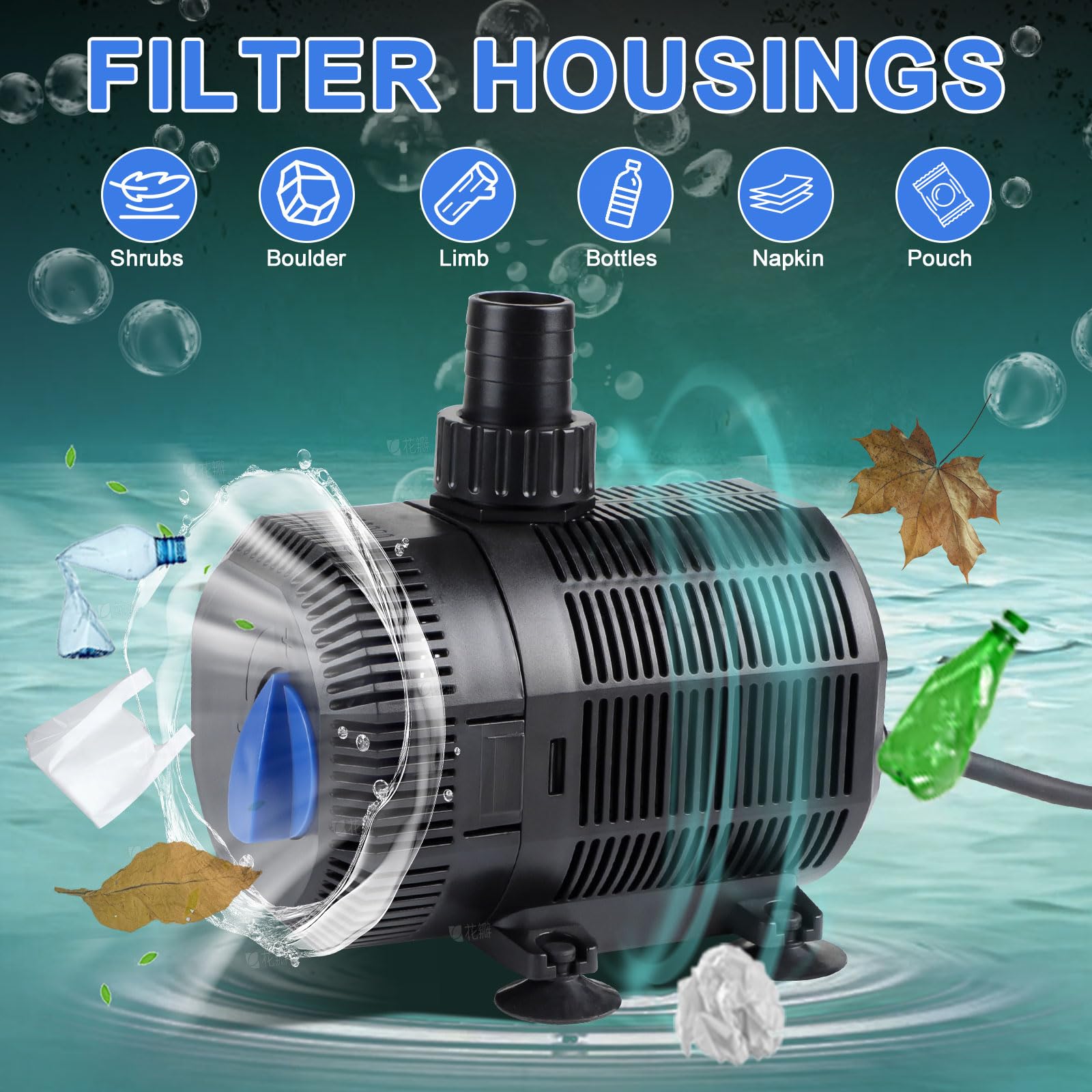 Pompa Per Laghetto 3000L/H Con Filtro - 55W, Cavo 10M, 2 Ugelli, Per Fontane E Ruscelli - Foto 13