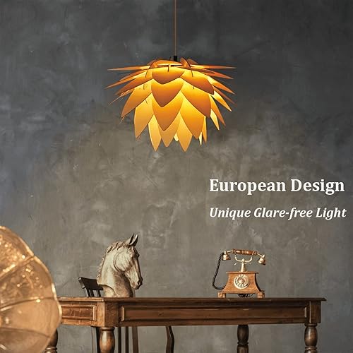 Miniatura 3 de Luces colgantes con cable enchufable, lámpara colgante de flor de loto, pantalla colgante bohemia de madera con cable de cuerda de 15 pies, luces