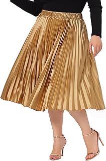 Plus Size Skirts for Women Elastic High Waist Party Metallic Shiny Accor...