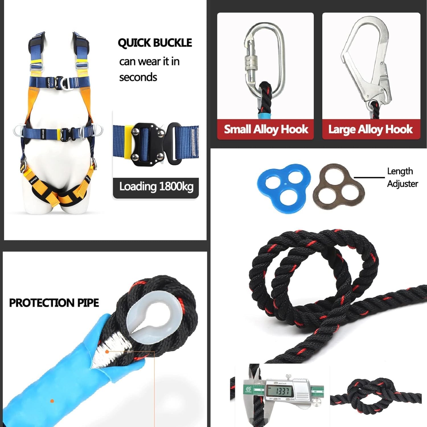 Imbracatura di Sicurezza, Kit di Sicurezza per Imbracatura per Tetti, Imbracatura di Sicurezza A 5 Punti con Protezione Anticaduta, A