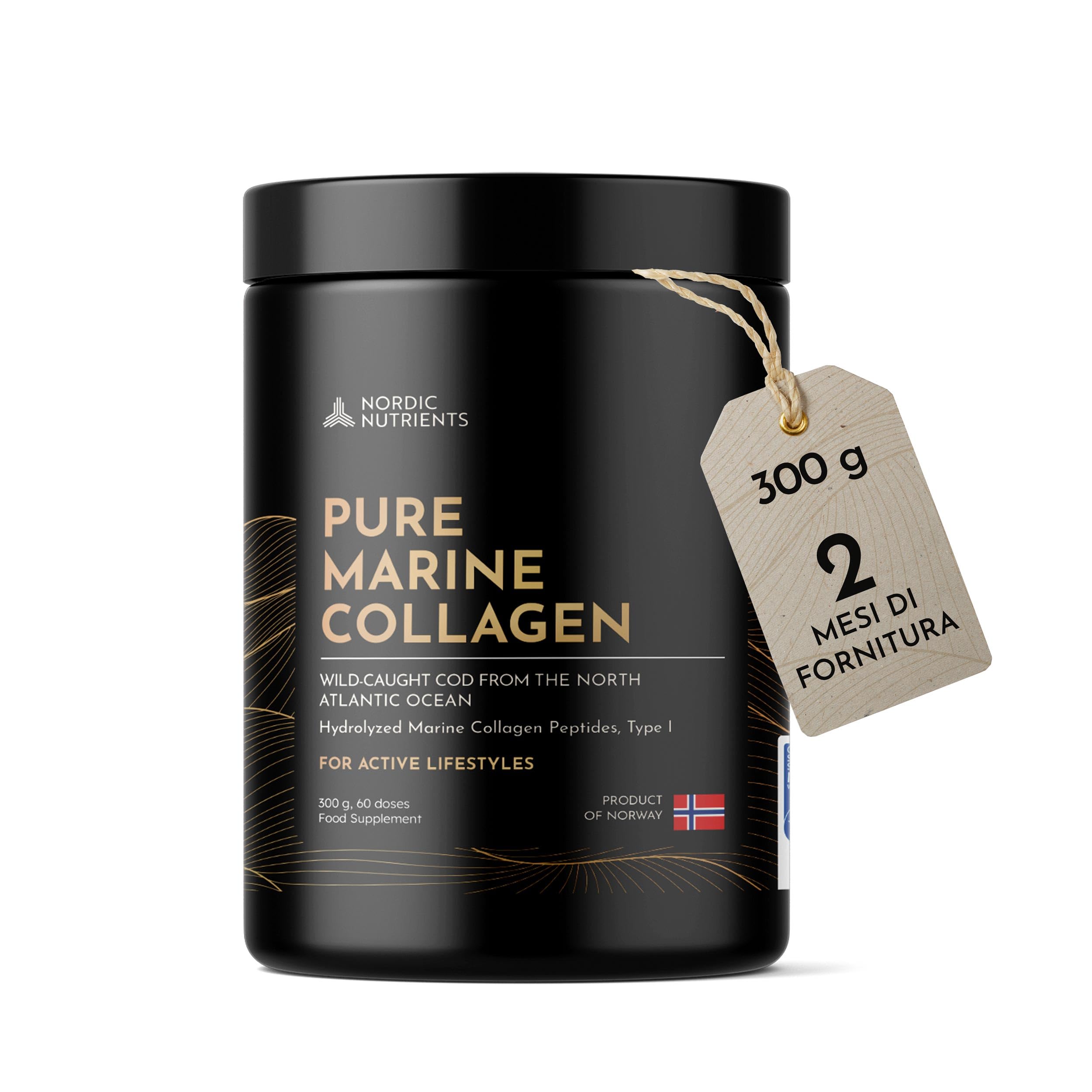 Collagene Marino Selvatico | Tipo I | 95% Proteine Pure | Per Articolazioni, Muscoli, Ossa, Pelle, Capelli e Unghie | Clinicamente Testato | 300 g (2 Mesi)