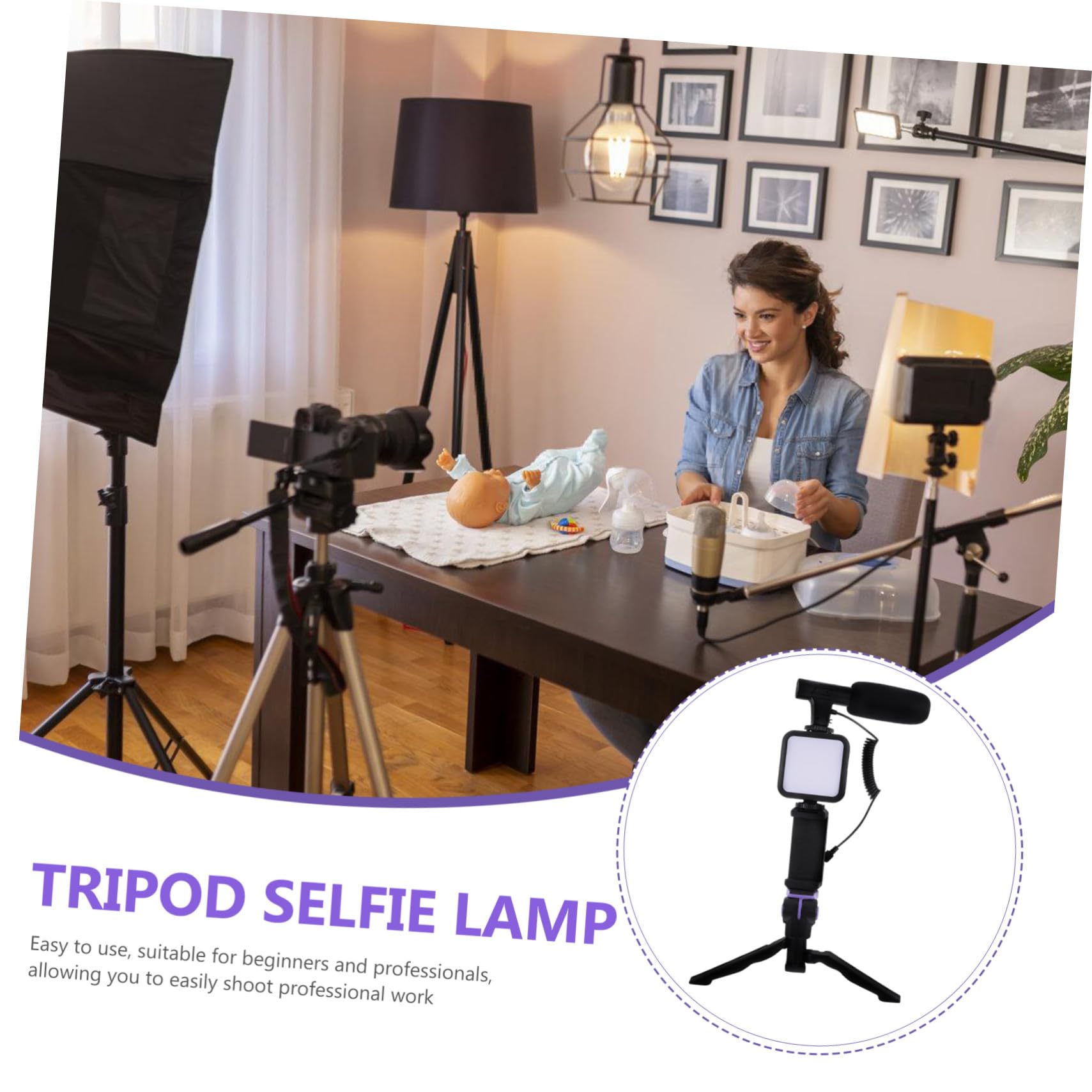 Trípode para Teléfono con Luz de Relleno Negro Abs 1 Juego | Soporte Móvil, Micrófono y Mando a Distancia, Cobre y Led, Fotografía y Viaje, para Principiantes y Profesionales