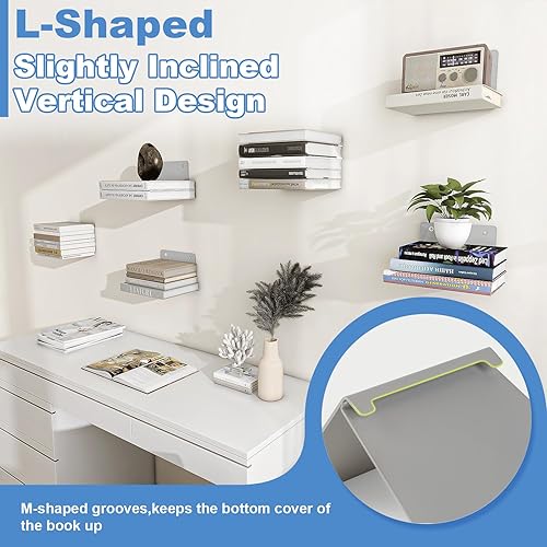 Miniatura 7 de FENTEC Estantes flotantes para libros para pared, estantería flotante montada en la pared, estanterías colgantes de alta resistencia, estante oculto