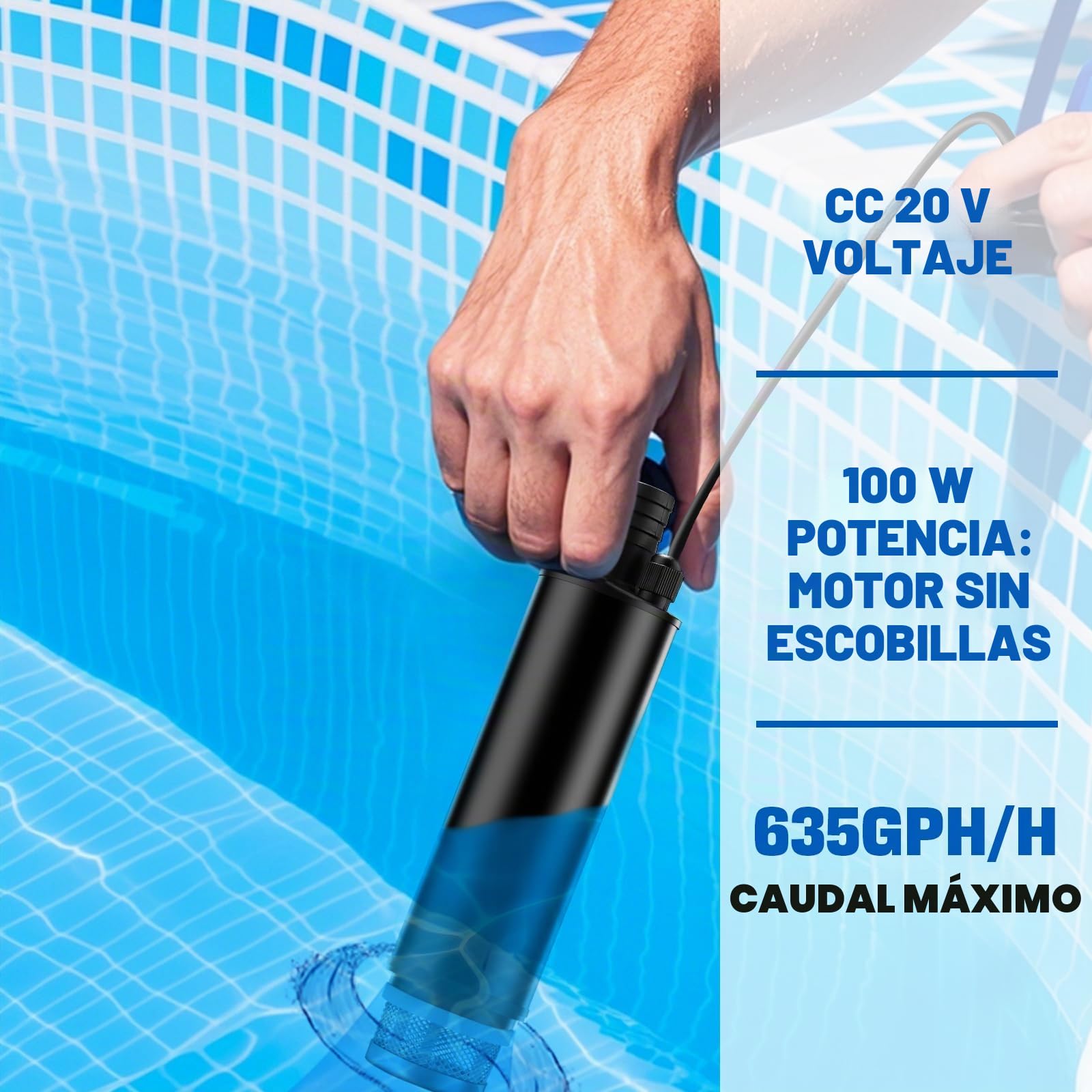 Bomba sumergible inalámbrica compatible con batería Milwaukee M18V (sin batería), 100 W, 635 GPH, bomba de sumidero portátil sin escobillas con manguera de 1 m, bomba de agua para piscina, jacuzzi