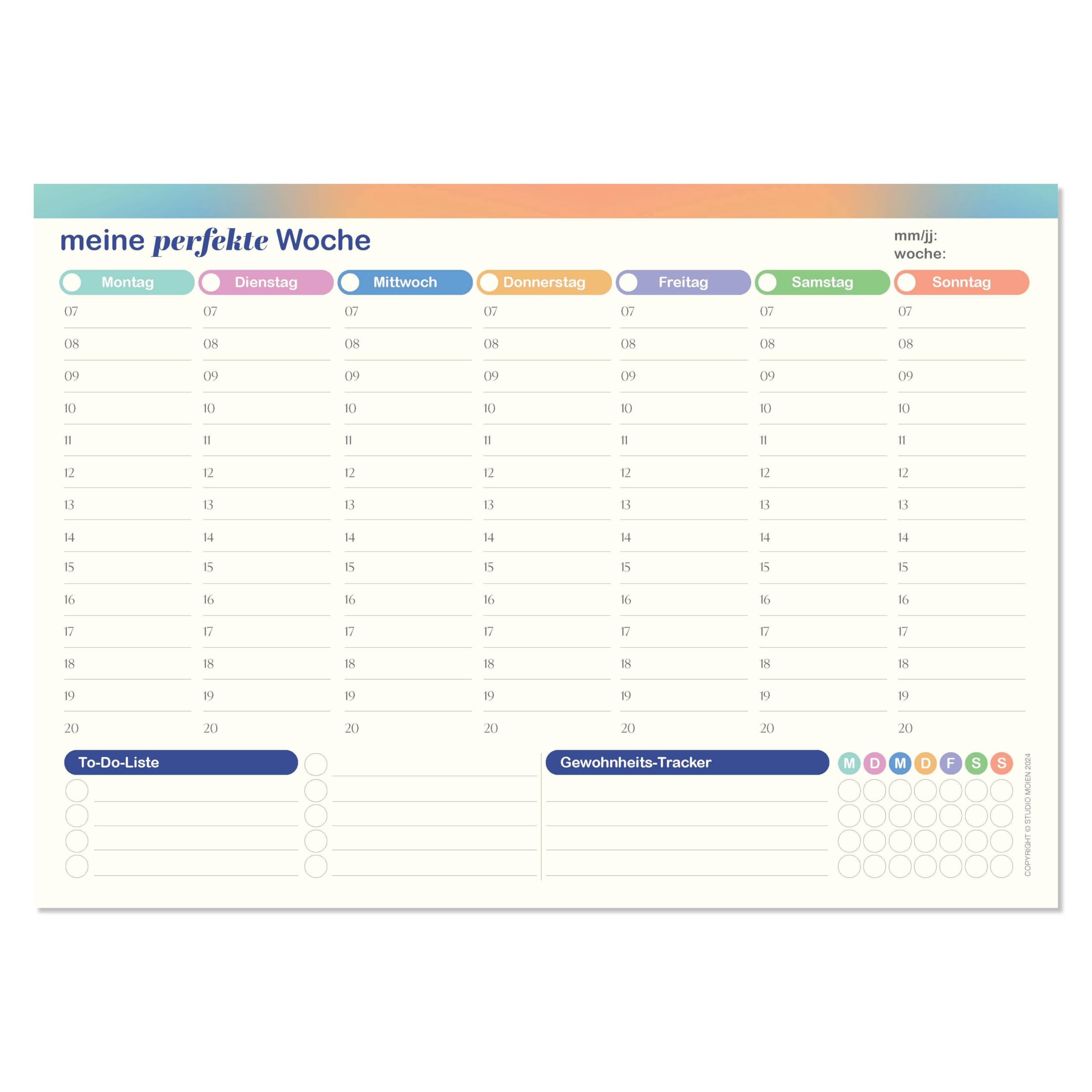 50 Sheets Weekly Planner A4 Size 29.7 x 21 cm Desk Pad Daily Planner To Do List Habit Tracker No Fixed Date for Family School Office (German) - Image 3