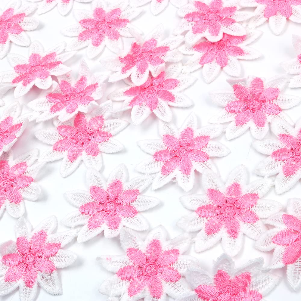 CENPEK 15 Yards 5cm Wide Plum BlossomSewing Lace Trim Ribbon Flower Embroidery Edge Trim for Sewing or Craft Decoration, Pink