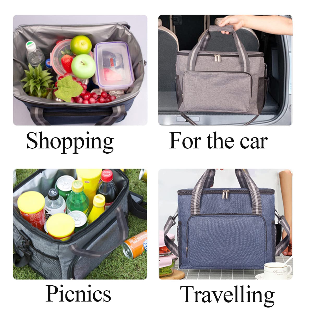 Sac isotherme pliable et réutilisable, sac de pique-nique en plein air isolé froid et chaud, sac isotherme 18 canettes (15 L), sacs isothermes pour le déjeuner, le pique-nique, le camping, la plage,