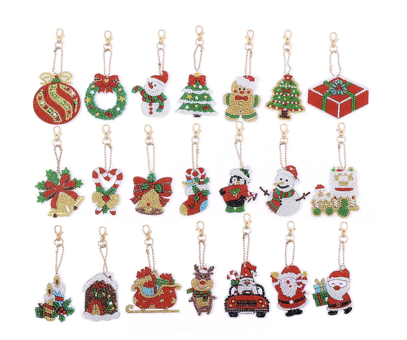 Syntego 21Pc Christmas 5D Diy Assorted Diamond Art Keyrings By Number Rhinestone Craft Keychain, Gifts, Phone, Bag, (21Pc Christmas)