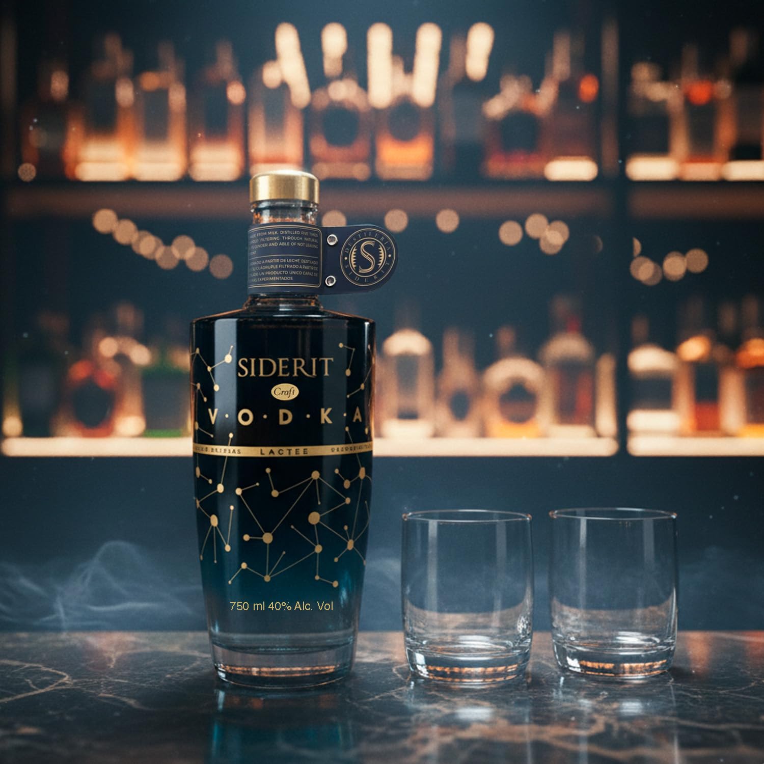 SIDERIT Vodka Lactée premium 40% Vol, 750ml, elaborado con azúcares de leche, 5 destilaciones y cuádruple filtración. Suave, sedoso y único. 2 meses de maduración. Medallas y premios internacionales