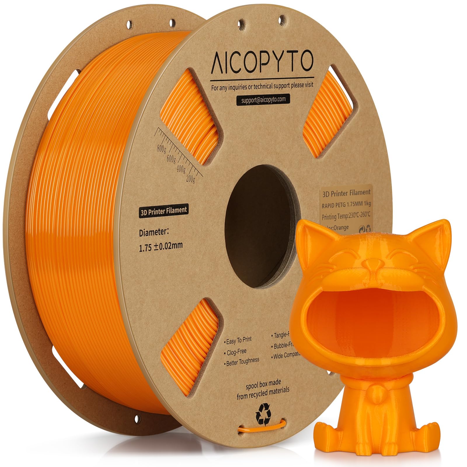 PETG Filament 1KG Orange, High Speed 30-600mm/s 3D Printer Filament Rapid PETG 1.75mm Dimensional Accuracy +/- 0.02mm, 1kg Cardboard Spool(2.2lbs) Fits for Most FFF 3D Printers