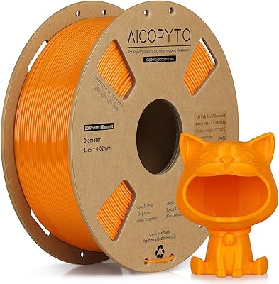 15 – AICOPYTO PETG Filament 1KG Orange, High Speed 30-600mm/s 3D Printer Filament Rapid PETG 1.75mm Dimensional Accuracy +/- 0.02mm, 1kg Cardboar…