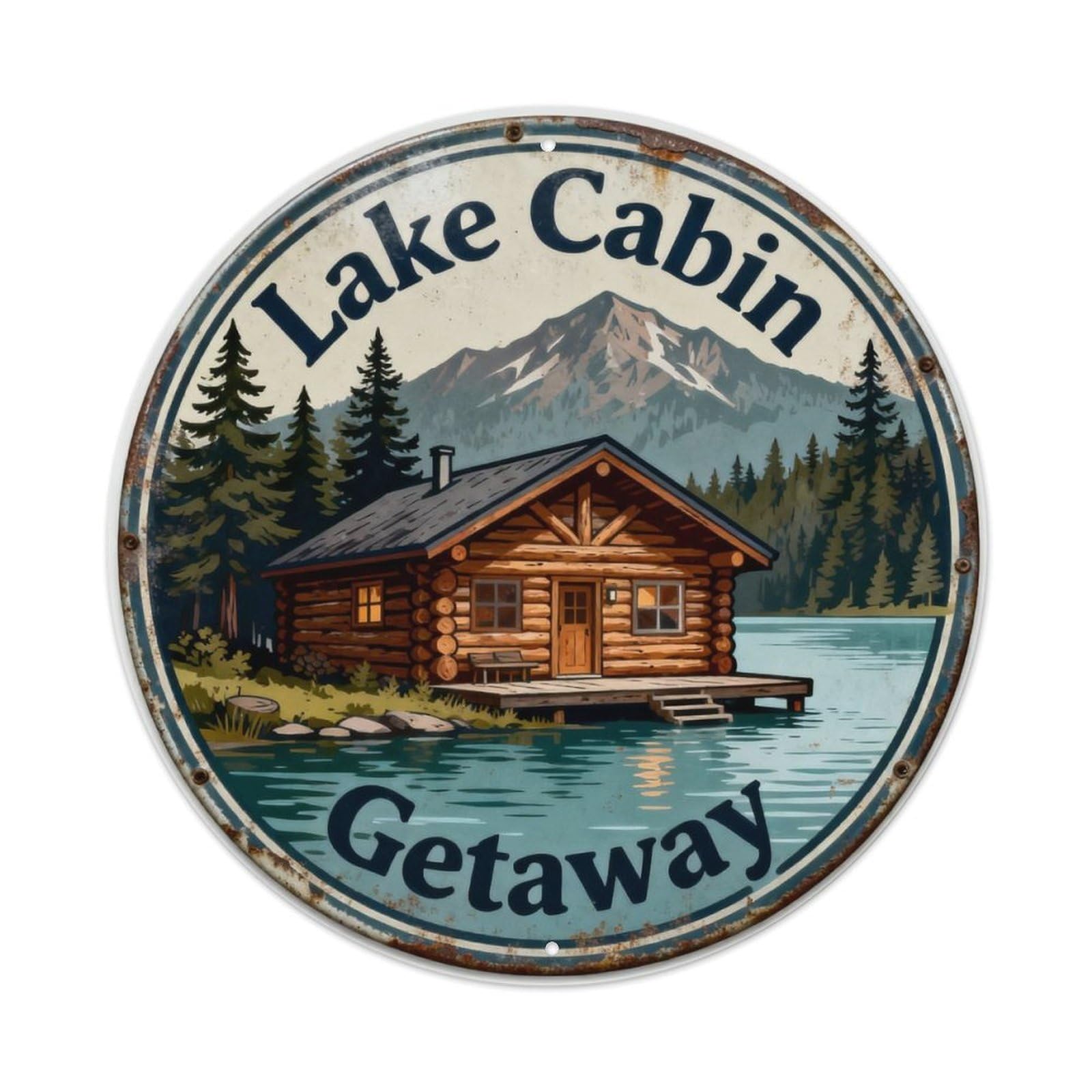 Lake Cabin Getaway Metal Tin Sign Plaque
