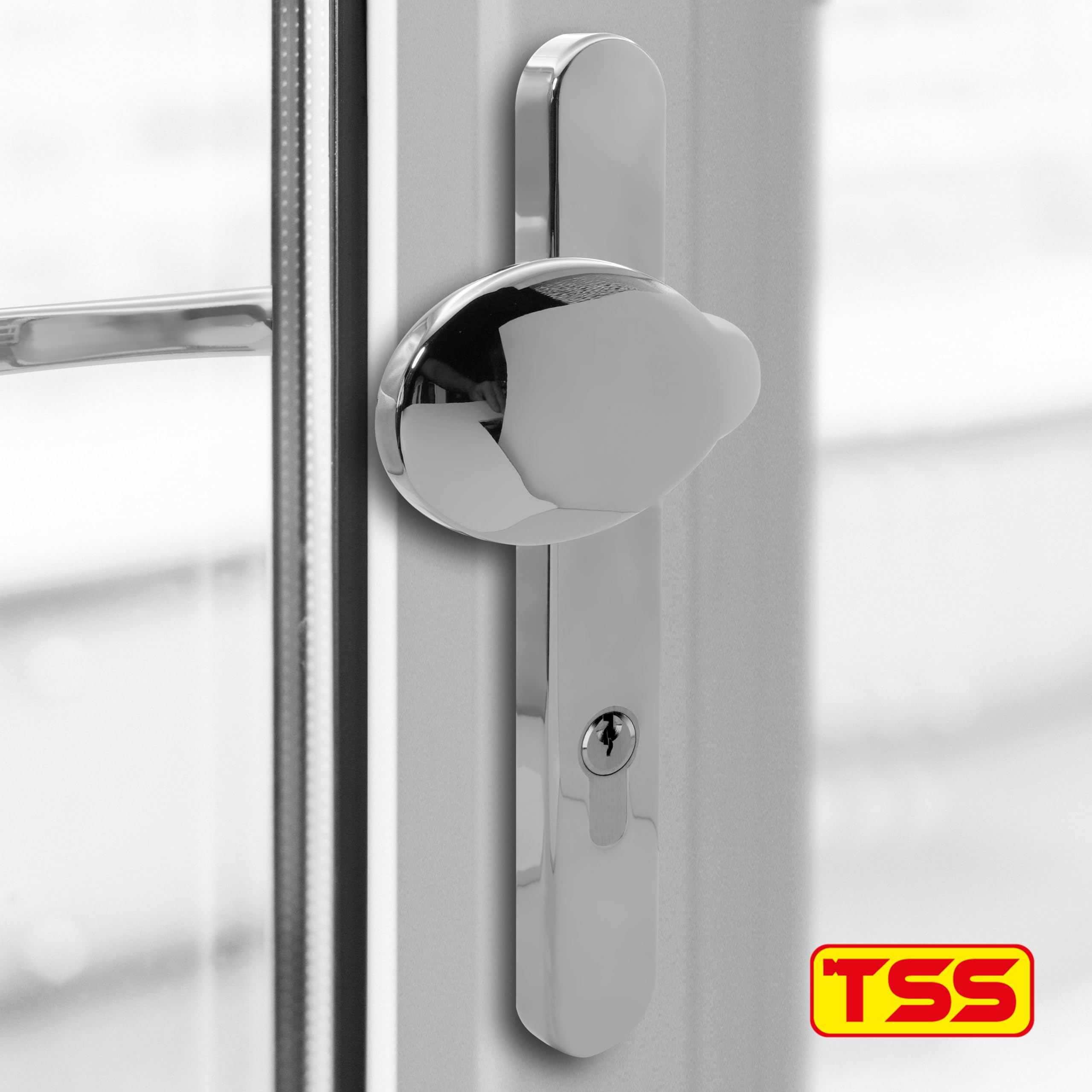 TSS Polished Chrome UPVC Door Handle Pair Set, Sprung, 92mm PZ (Centres), Lever Moveable Pad - Image 2