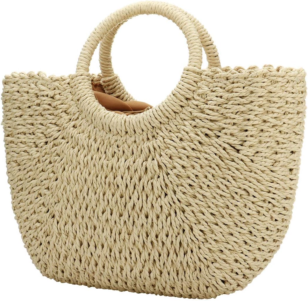 YYW Straw Bags for Women,Hand-woven Straw Large Bag Round Handle Ring Tote Retro Summer Beach Rattan bag - Image 2