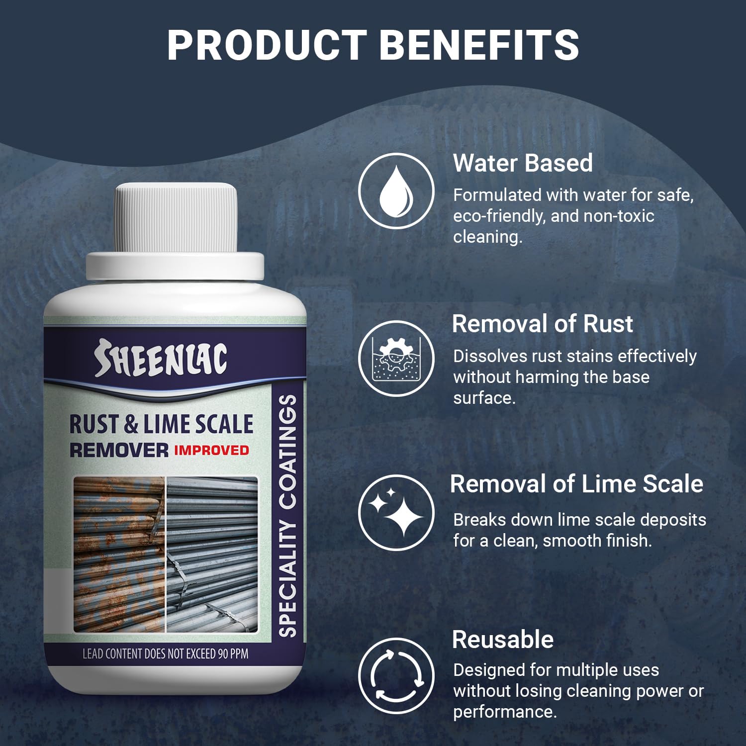 Sheenlac Rust & Lime Remover 250ml | Hard Water Stain & Limescale Remover for Taps, Tiles & Bathrooms | Removes Rust, Mineral Deposits & Stubborn Scale | Industrial-Strength Bathroom Cleaner 4