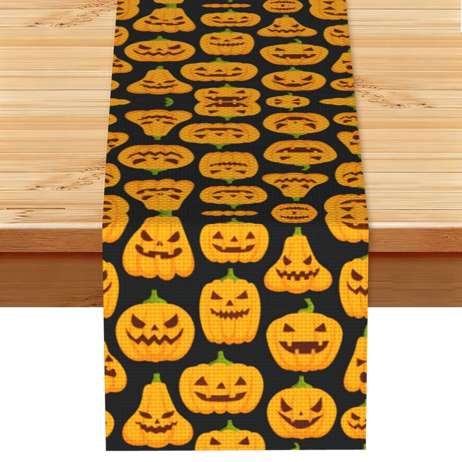 Halloween Pumpkin Patterns Linen Feel Table Runner Wedding Party Home Decoration