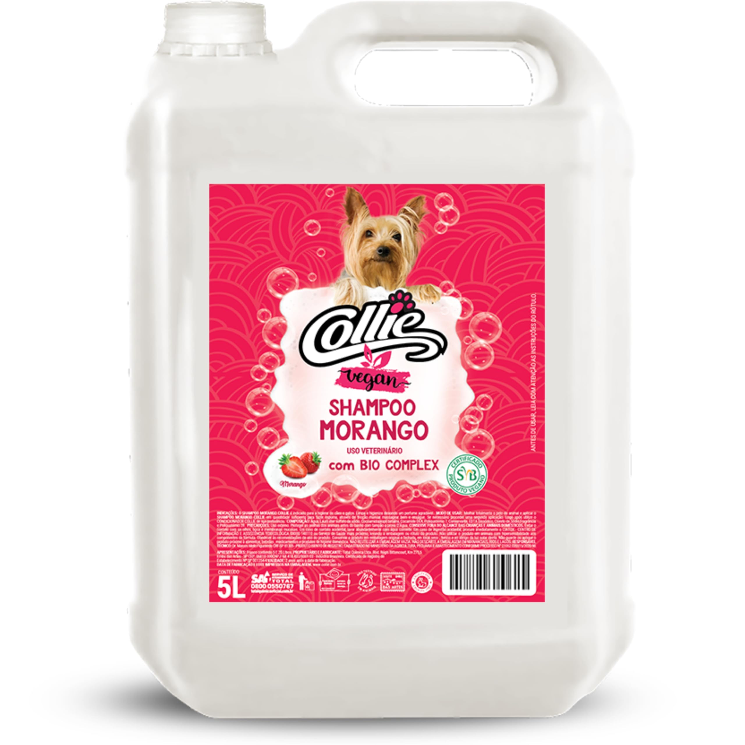 Collie Shampoo De Pêlos Para Cães E Gatos Morango 5 Litros