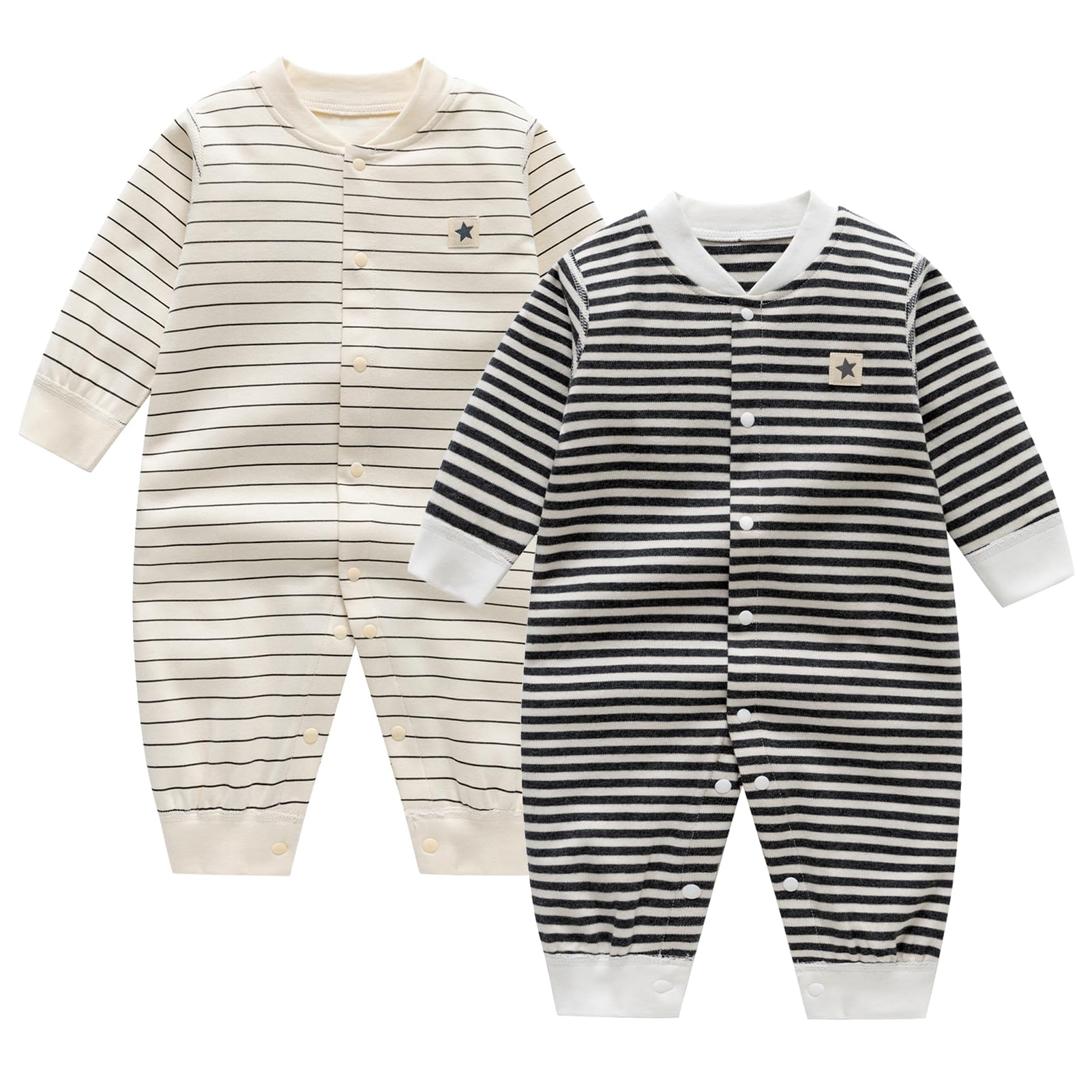 Newborn Baby Boys 2 Pack Cotton Romper Outfits Infant Long Sleeve One-Piece Toddler Button Jumpsuits