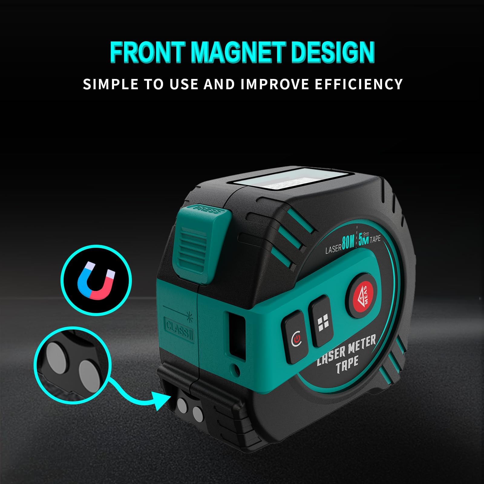 Laser Distance Meter 196ft Digital Laser Measuring Tool with LCD Backlit Display, Pythagorean Mode, Area & Volume Calculation, ±2mm Accuracy, Class II, Electronic Tape Measure for DIY and Construction