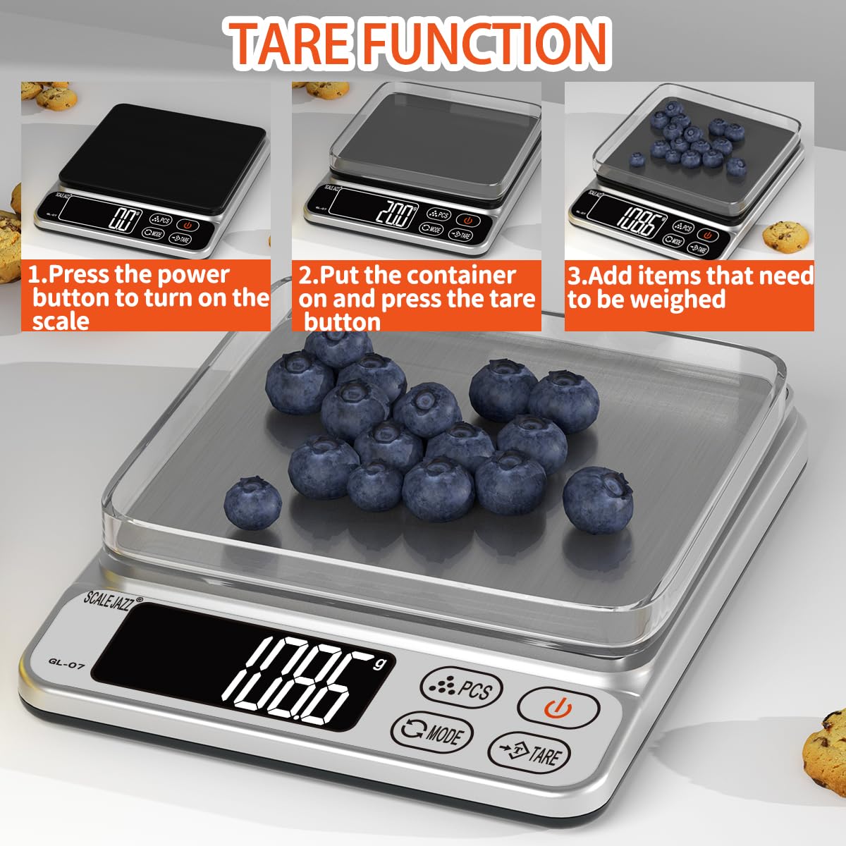 Báscula electrónica de cocina de alta precisión con un peso máximo de 5 kg, precisa a 0,1 función de sincronización de desconexión automática