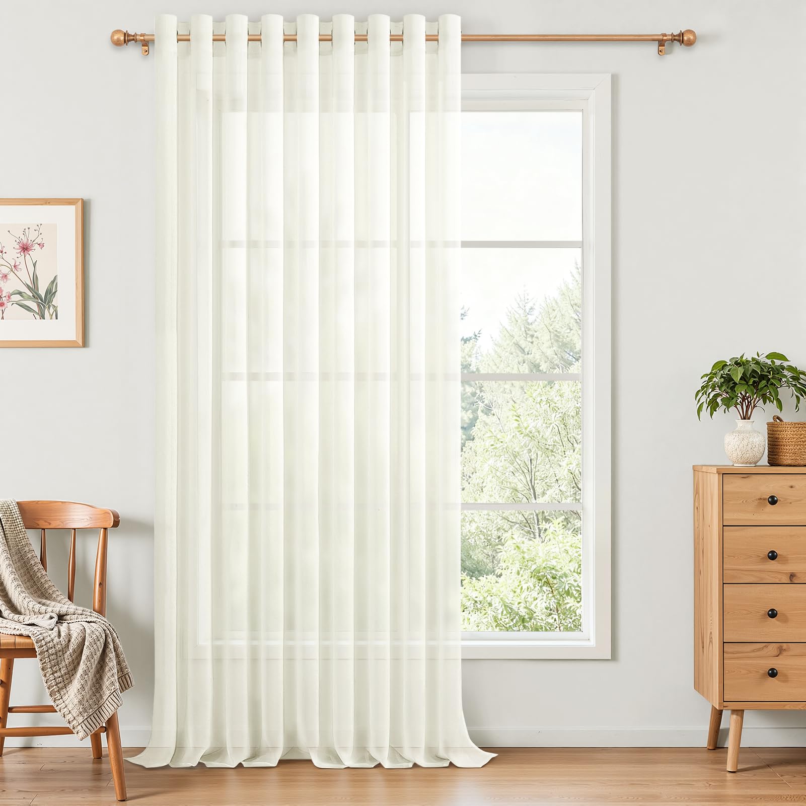 MRTREES Set of 1 Eyelet Curtain, 245 cm Long, 200 cm Wide, Transparent Curtain for Bedroom, Living Room, Kitchen, Modern, Stylish