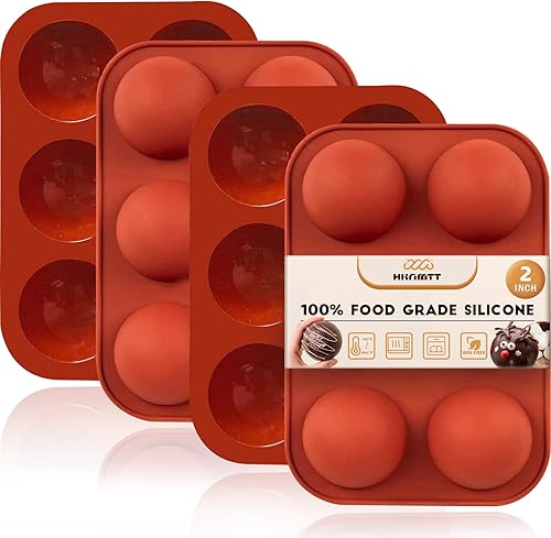 Miniatura 1 de Moldes de silicona para bombas de chocolate caliente de 2 pulgadas, paquete de 4 moldes de semisbola, bandeja circular grande de 6 cavidades, sin