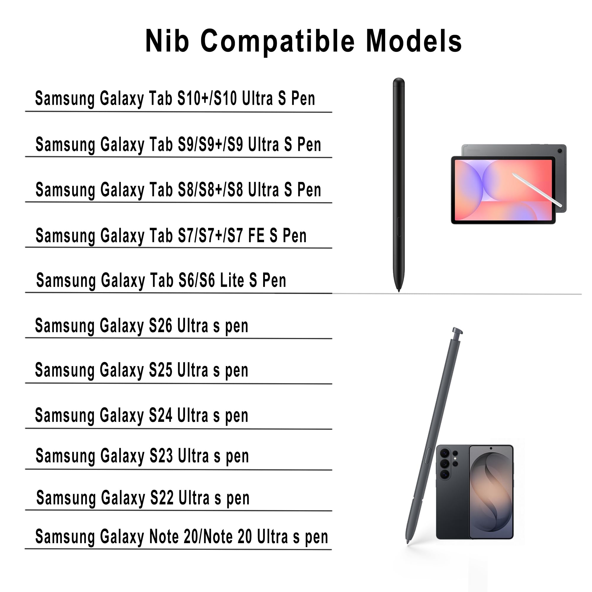 Metalowe stalówki/końcówki do Samsung Galaxy Tab S10+/S10Ultra/S9/S9FE+/S9Ultra/S8+/S7/S7 FE/S6/S6 Lite/S22/S23/S24 Ultra S długopis, stalówki/końcówki + klips