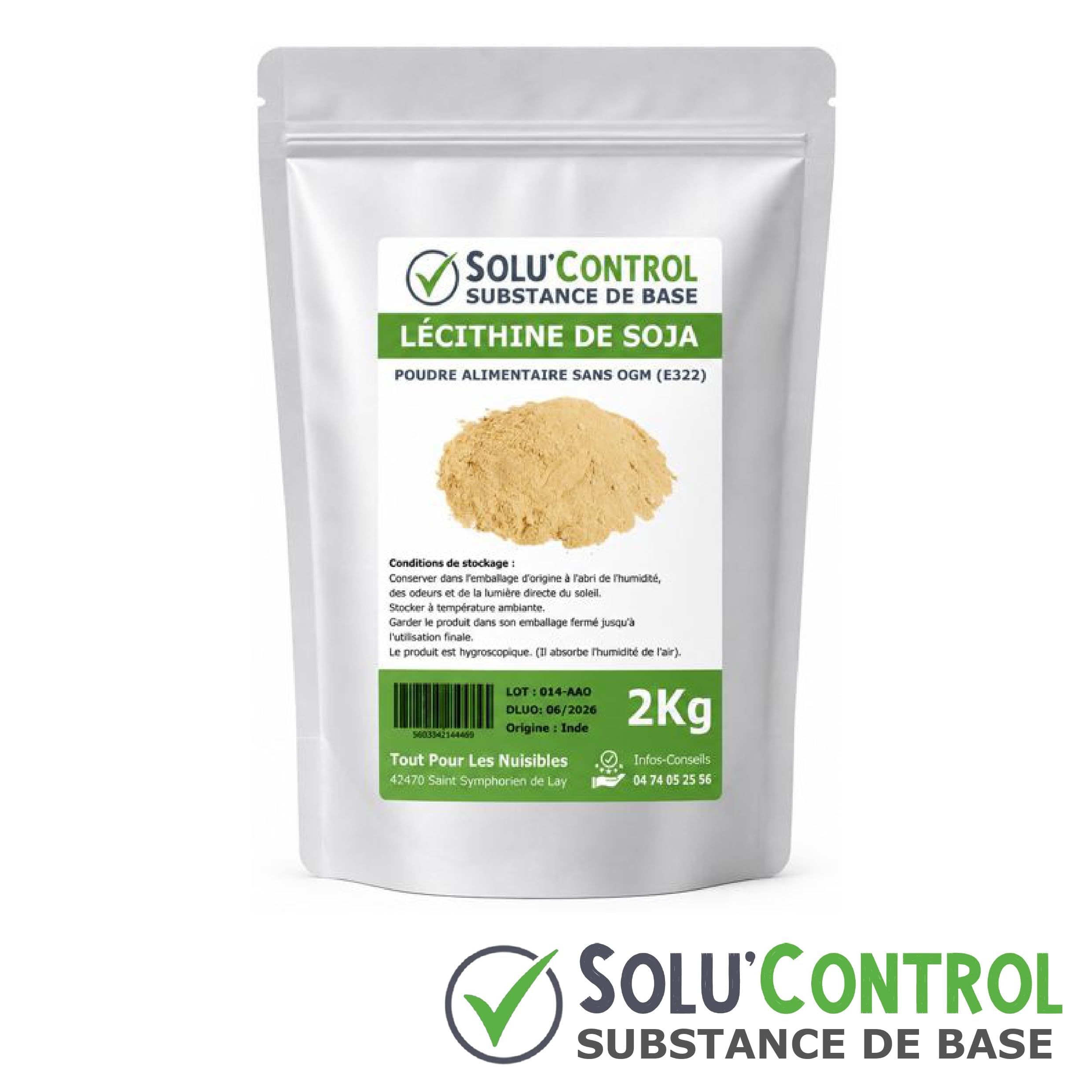 SOLU'CONTROL Lécithine de Soja 2 kg – Traitement Naturel Préventif contre le Mildiou – Substance de Base Autorisée en Agriculture Biologique – Sans Cuivre – Vigne, Tomate, Pomme de Terre
