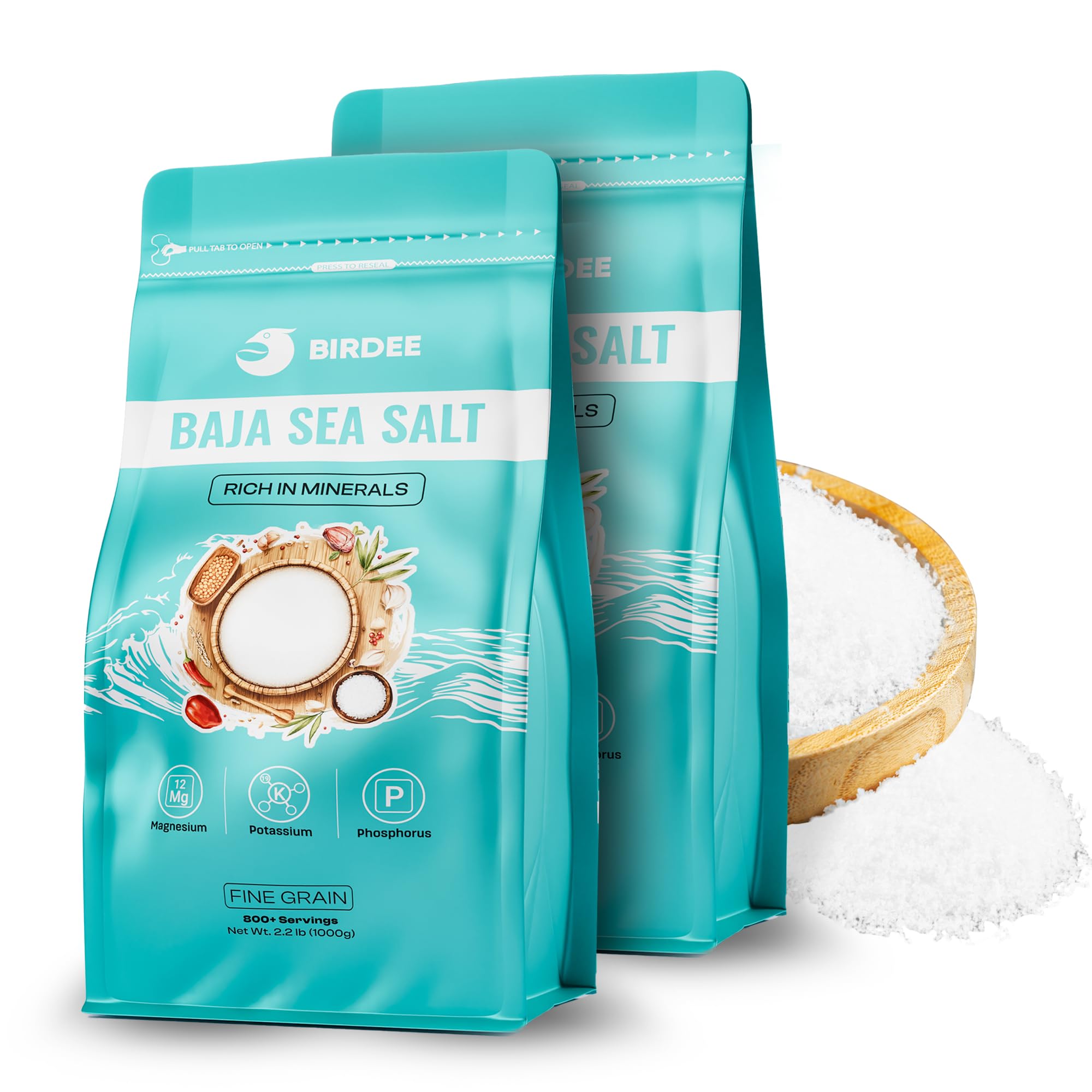 Birdee Baja Mineral Sea Salt 2.2 LB (Pack of 2) – Unrefined Vietnamese Sea Salt for Cooking, Hydration, and Electrolyte Balance – Rich in Trace