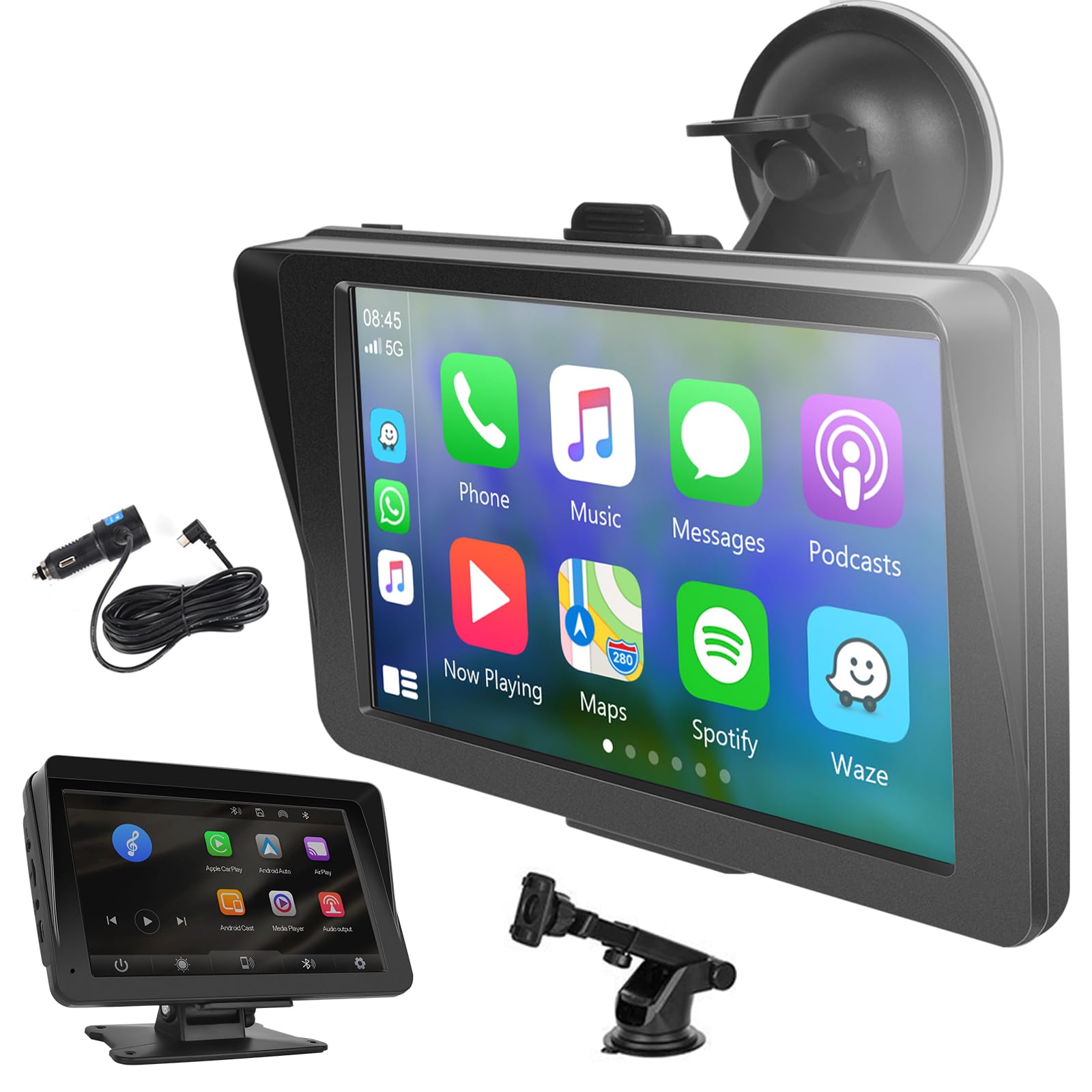 Hodozzy Autoradio Carplay et Android Auto sans Fil,Portable Ecran Tactile 9 Pouces Voiture Radio avec Airplay Mirror Link, Bluetooth Voiture Stéréo avec AUX/FM 64GB TF Card Caméra de Recul