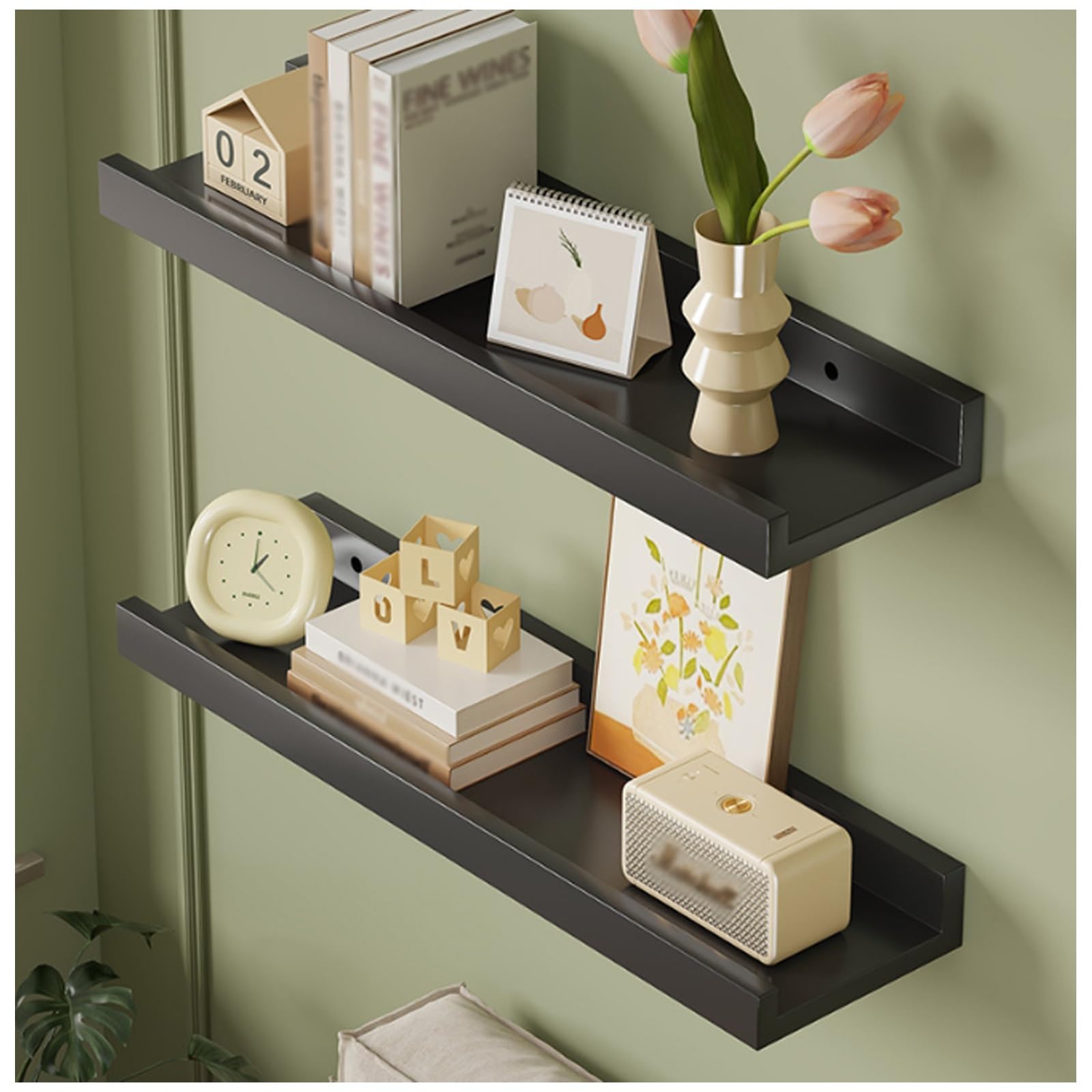 Étagères de stockage murales noires lot de 6 étagères flottantes de 40 cm