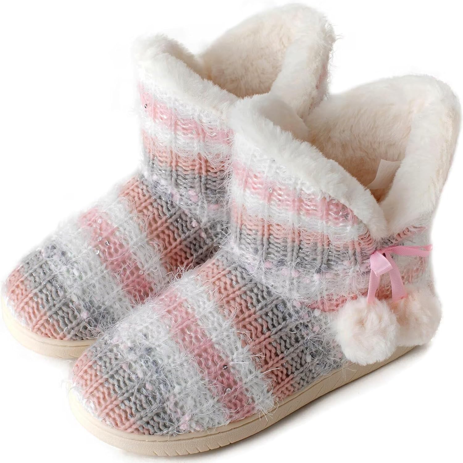 BUGUKI Slipper Boots Women Knit Plush Lining Winter House Shoes Memory Foam Indoor Outdoor