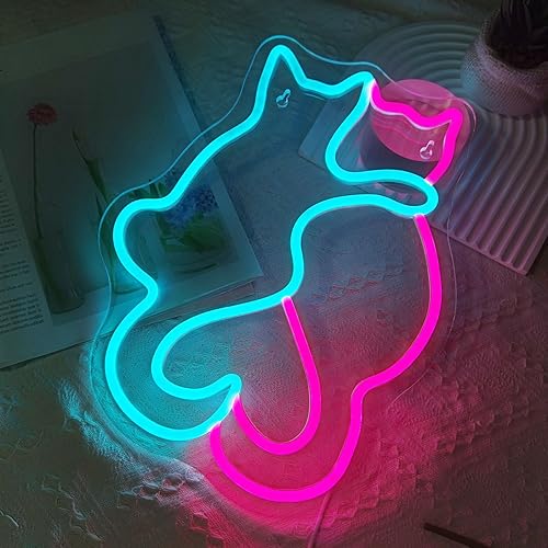 Miniatura 6 de Letreros de neón con dos gatos, letrero de neón LED para decoración de pared, lindas luces de neón de gato, arte de pared 3D Kawaii animal para