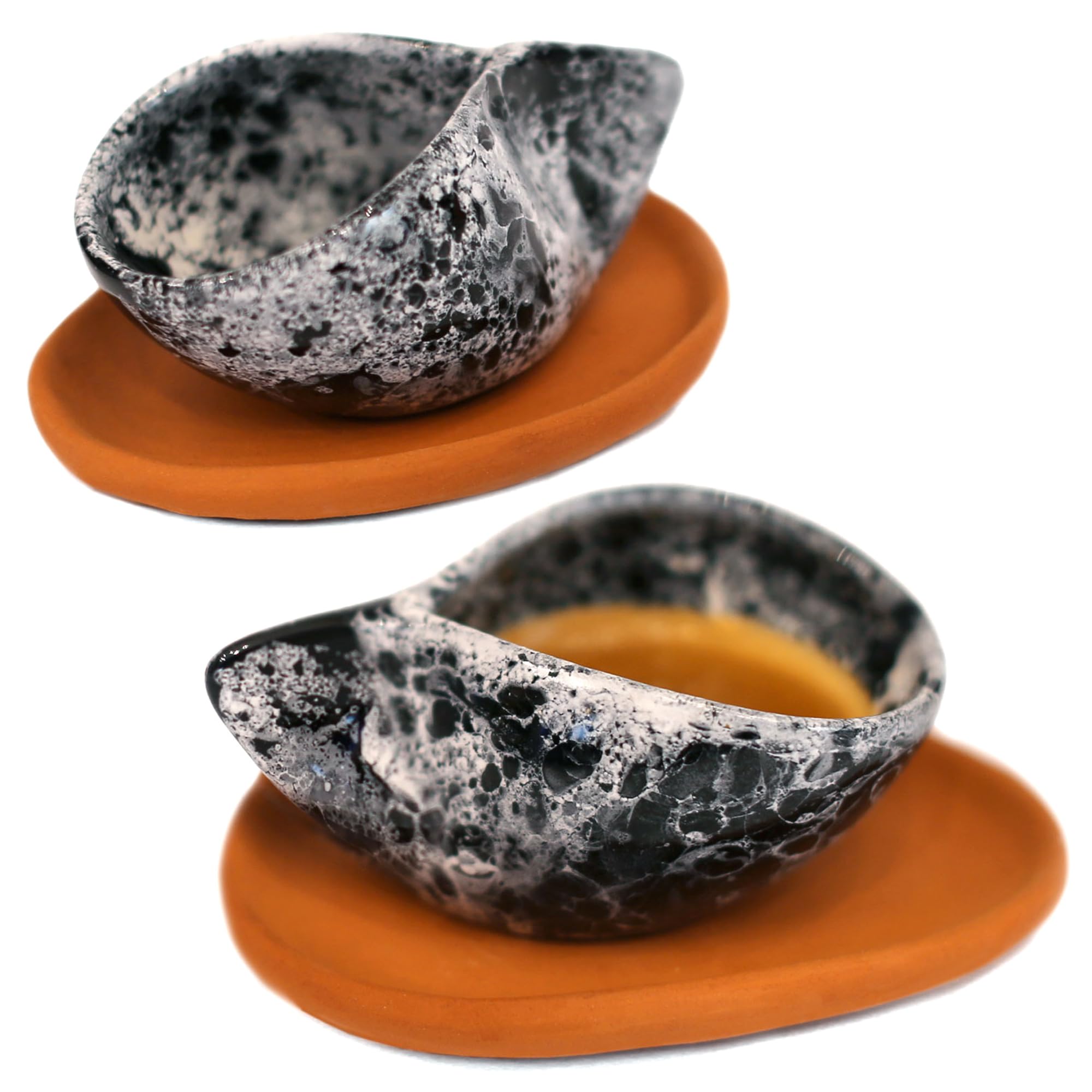 Egloo - Tazzine caffe particolari per colazione con piattino artigianali in ceramica, set di 2 tazzine moderne per espresso, design unico per un regalo di coppia.